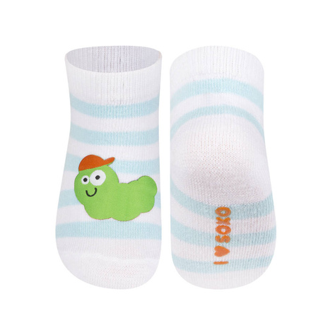 Colorful SOXO baby socks with a caterpillar