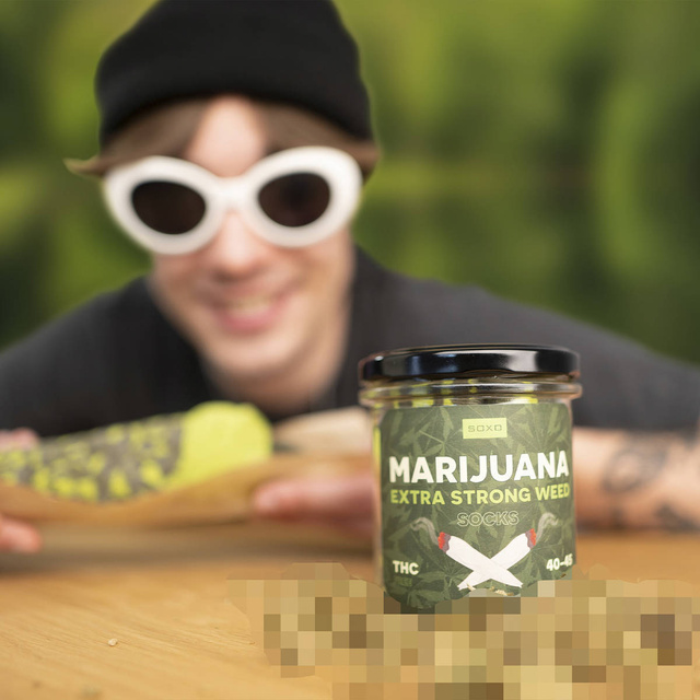 Men's colorful SOXO GOOD STUFF marijuana socks in a jar funny cotton