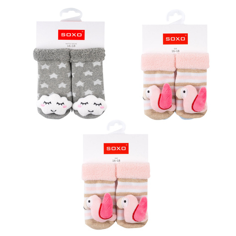 Set 3x Colorful SOXO baby socks with a rattle and ABS