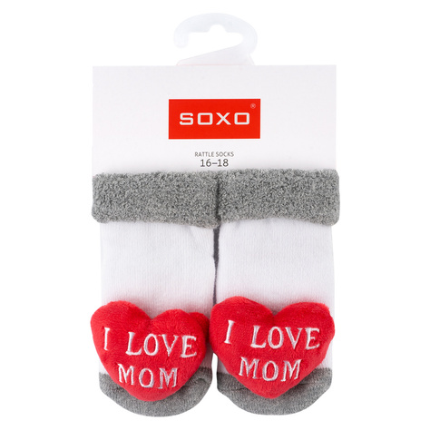 Set 3x Colorful SOXO baby socks with a rattle and ABS