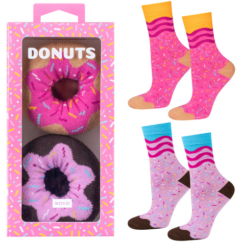 Damensocken 3x SOXO | Eis in der Box | Donuts | Tolle Geschenkidee