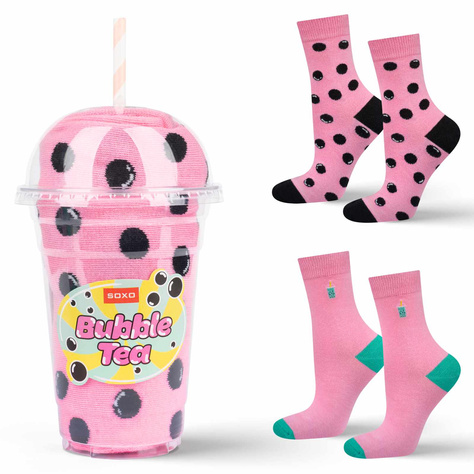 Soxo men's pink Bubble Tea women's socks - 2 Pairs