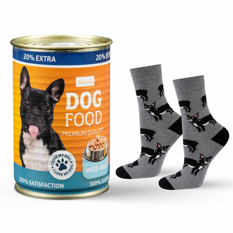 SOXO bulldog men's socks in a can 