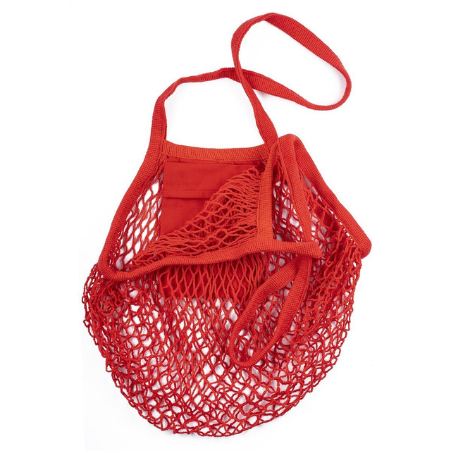 Red Parisian cotton shopping bag with inside pocket