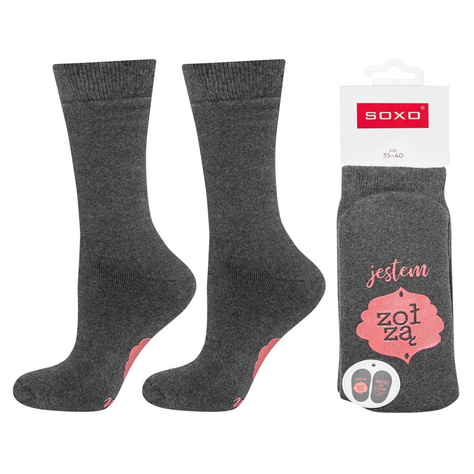 Dark long women's SOXO socks with Polish inscriptions funny cotton terry cloth