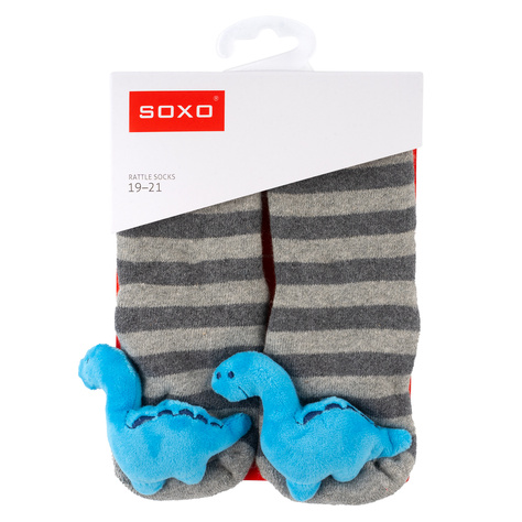 Set 3x Colorful SOXO baby socks with a rattle and ABS