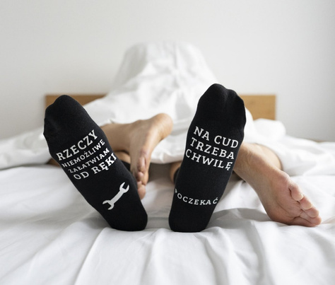 Men's long black SOXO socks with Polish inscriptions cotton funny