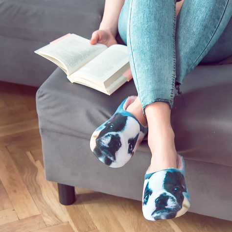 Women's SOXO slippers with a bulldog photo and a hard TPR sole