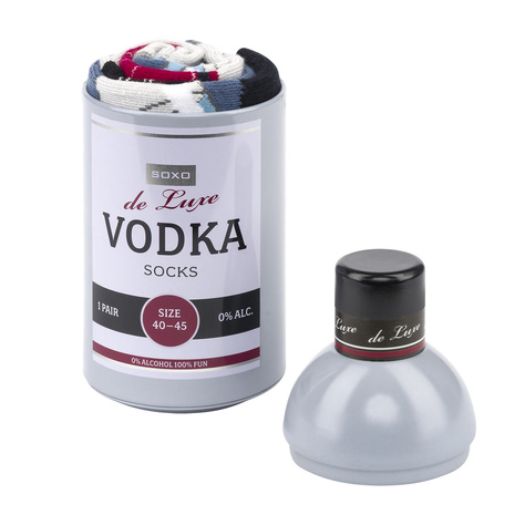 Men's colorful SOXO GOOD STUFF Vodka socks in a bottle gift