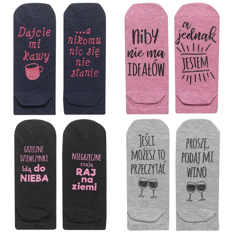 Set of 4x colorful SOXO women's socks with Polish inscriptions funny gift