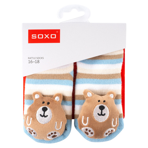 Set 3x Colorful SOXO baby socks with a rattle and ABS