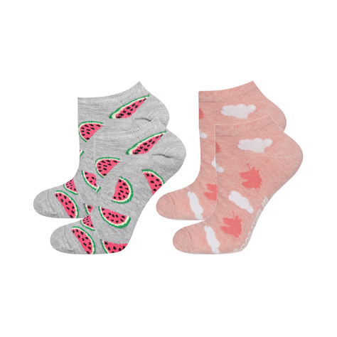 Set of 2x women's colorful SOXO ankle socks | colorful fruit patterns