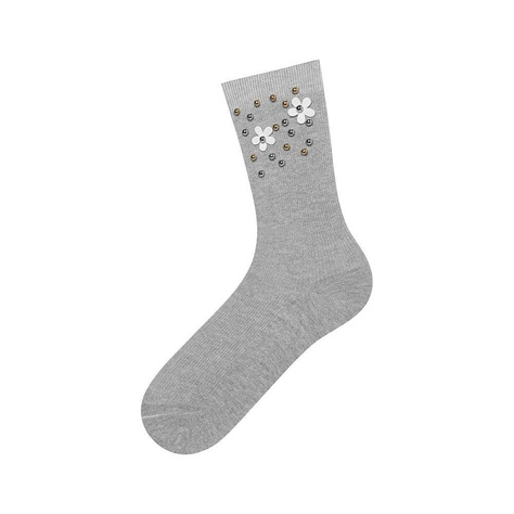 Gray women's SOXO classic cotton socks with pearls