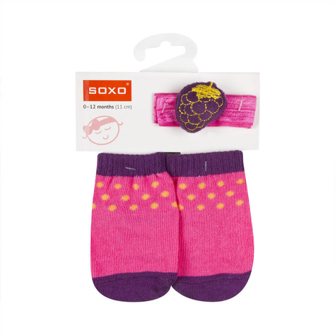 Pink SOXO baby socks set with headband