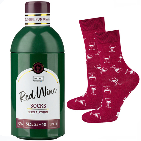 Gray hot water bottle and ladies socks in a wine bottle SOXO Valentine's day