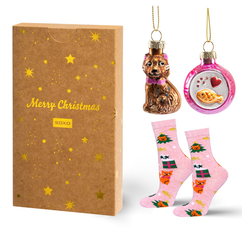 Women's SOXO Socks with Cats in packaging and baubles