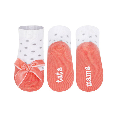 Orange SOXO baby socks ballerinas with an inscription 