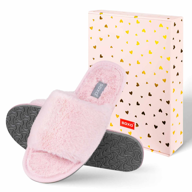 SOXO women's soft pink slippers in gift box with stickers