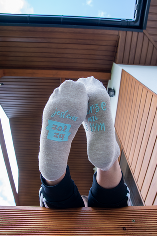 Colorful women's SOXO socks with funny Polish inscriptions for a gift