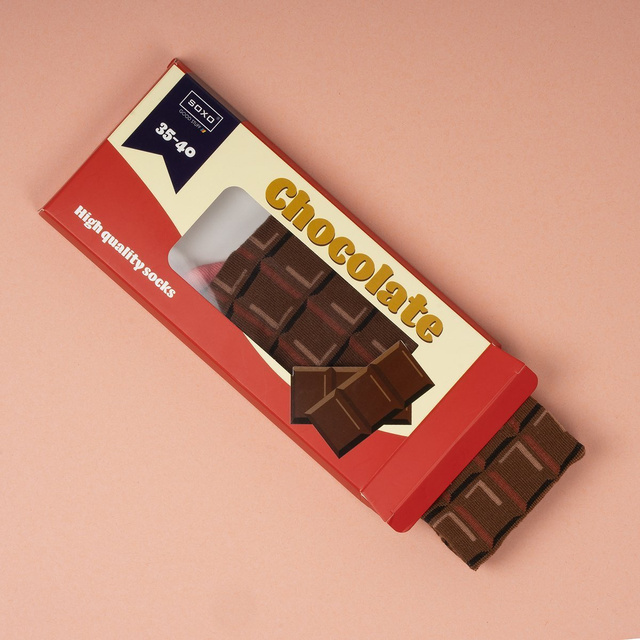 Funny women's socks SOXO GOOD STUFF chocolate bar for a gift