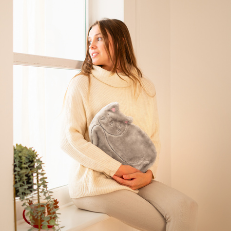 SOXO cat shaped hot water bottle, gray 1.8 L