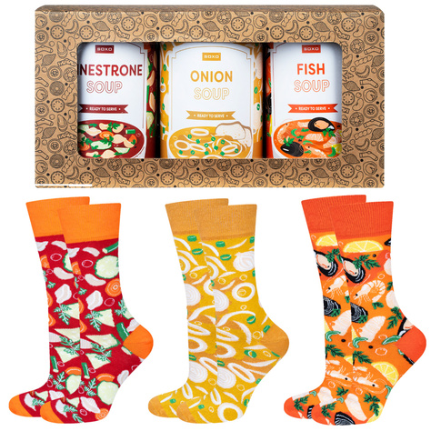 Set of 3x Colorful SOXO GOOD STUFF men's socks in a can