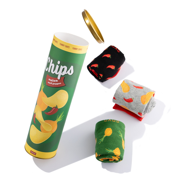 Set of 3x SOXO women's men's socks chips in a tube