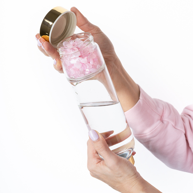 Butelka Szklana z Różowym Kwarcem 450 ml 