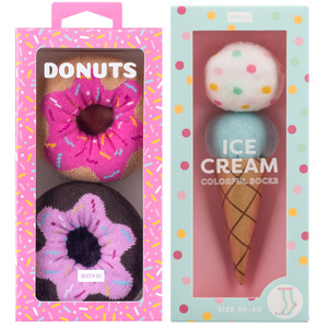 Set of 3x SOXO Women's Socks | Ice cream in a box | Donuts | Great gift idea