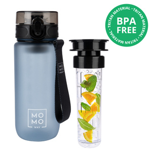 OUTLET Butelka na wodę 0.6L MOMO WAY szara | pomysł na prezent | BPA free | Tritan