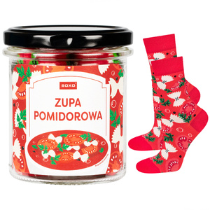 Skarpetki damskie kolorowe SOXO GOOD STUFF zupa pomidorowa w słoiku pomysł na zabawny prezent 