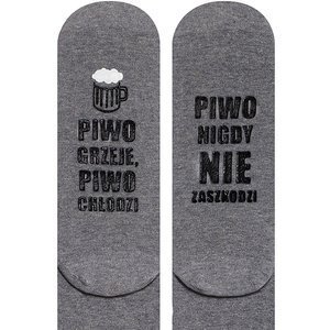 Skarpetki długie męskie szare SOXO z napisami | komfortowe skarpetki na prezent