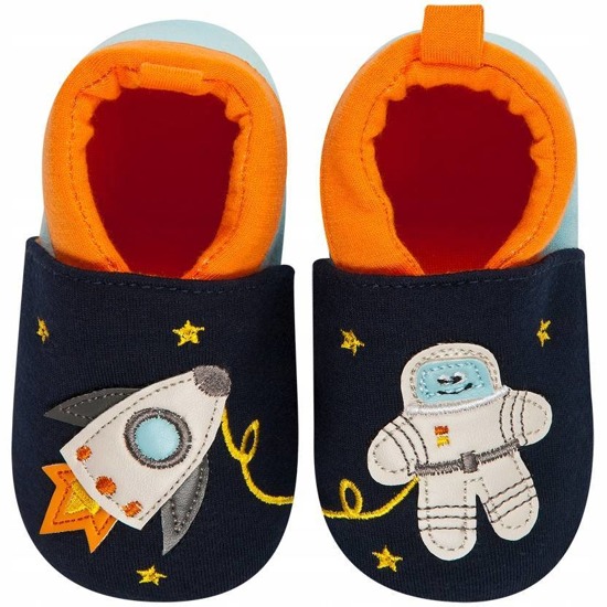 OUTLET Kapcie niemowlęce granatowe SOXO z kosmonautą i rakietą 