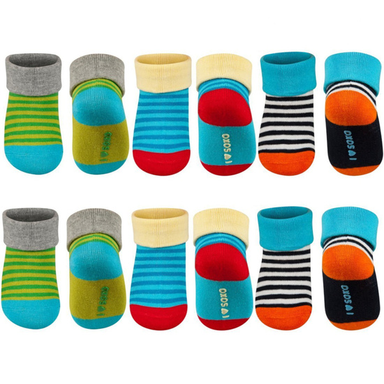 OUTLET Zestaw 6x skarpetki niemowlęce kolorowe SOXO | wesołe skarpetki na prezent