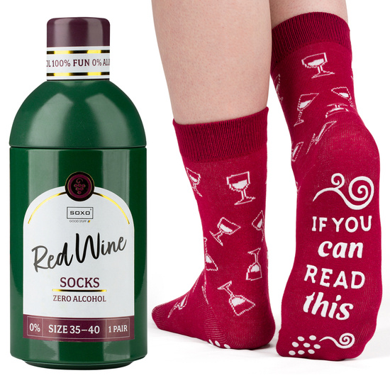 Skarpetki damskie SOXO GOOD STUFF zabawne Red Wine w butelce na prezent 