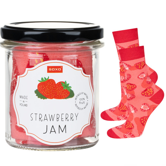 Skarpetki damskie różowe SOXO GOOD STUFF zabawny strawberry jam w słoiku 