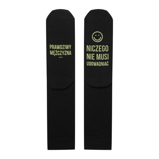 Skarpetki długie męskie czarne SOXO z napisami bawełniane zabawne 