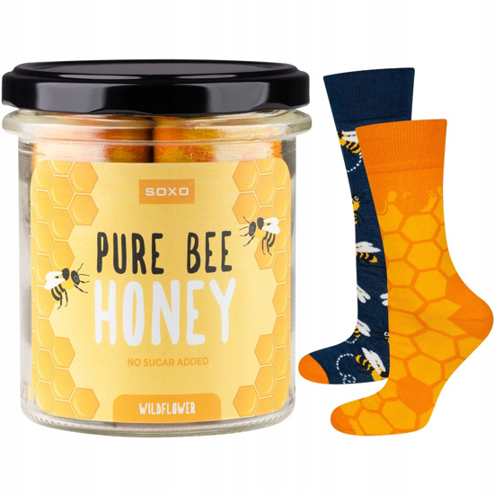 Skarpetki męskie kolorowe SOXO GOOD STUFF Pure bee Honey w słoiku śmieszne bawełniane 
