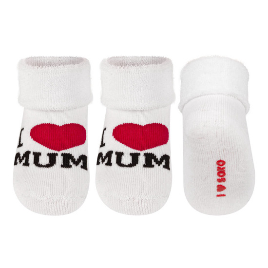 Skarpetki niemowlęce białe SOXO z napisami I love mum