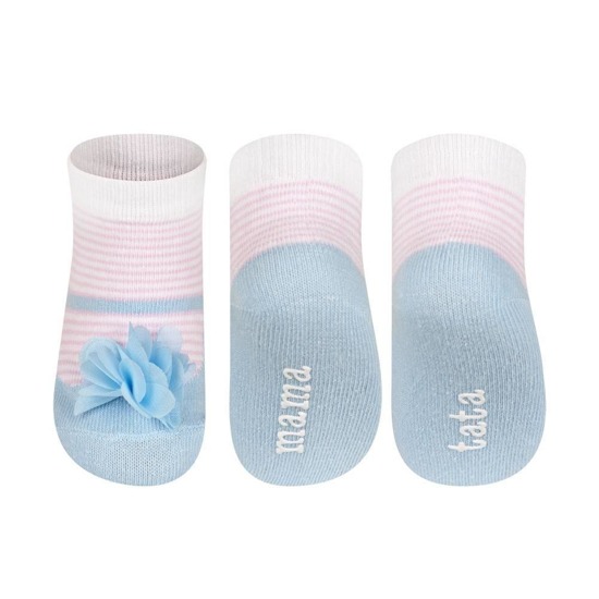 Skarpetki niemowlęce niebieskie SOXO balerinki z napisem w paski