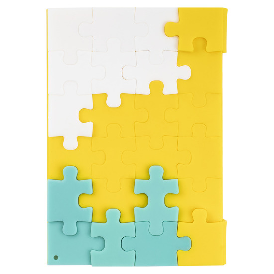 Zabawny zeszyt notatnik A6 w puzzle w kolorze żółtym i niebieskim na prezent
