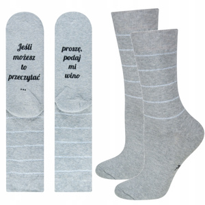 Skarpetki długie damskie szare SOXO z napisami bawełniane śmieszne frotte