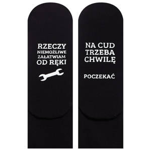 Skarpetki długie męskie czarne SOXO z napisami bawełniane zabawne 